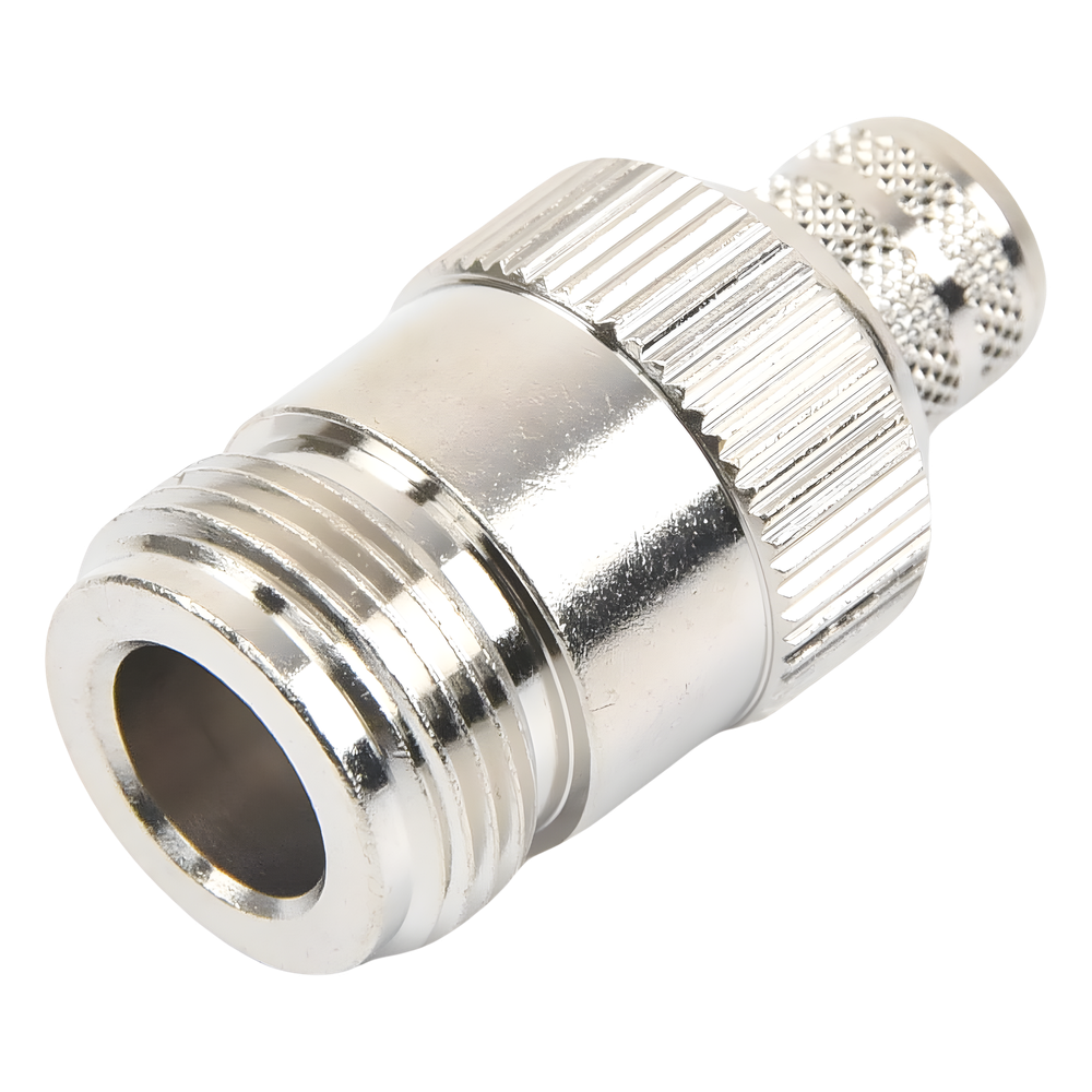 Conector N Hembra Inverso de Anillo Plegable para Cables 9913, RG-8/U, LMR-400, Grupo I, Níquel/ Oro/ Teflón