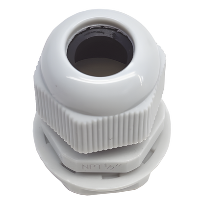 Conector Plástico Blanco Tipo Glándula para Rosca NPT 1/2"