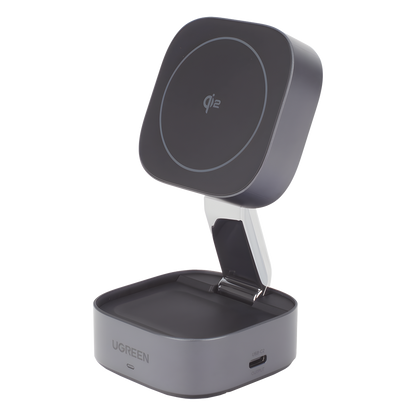 Cargador Inalámbrico 2 en 1 25W / Tecnología Magnética Qi 2 / 15W para Teléfono + 5W para Auriculares / Puerto USB-C 5W / Protecciones Múltiples