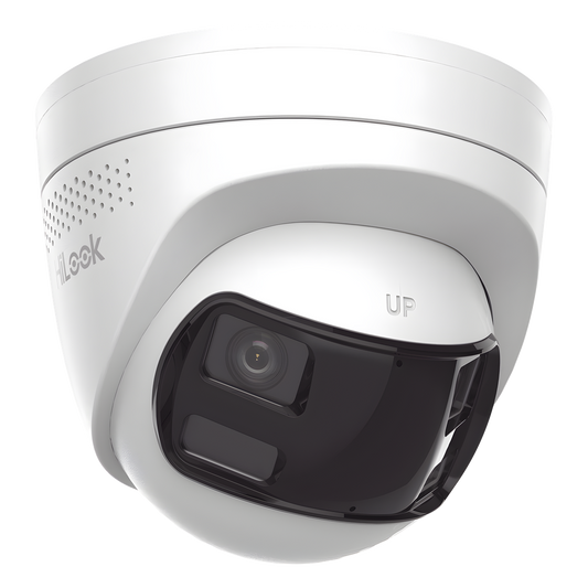 [Dual Light] Turret IP 8 Megapixel / Imagen Panorámica 180°/ PoE / Micrófono y Bocina Integrado / Exterior IP67 / Audio Bidireccional / Alarma Visual
