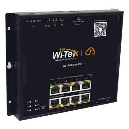 Switch L2 PoE Industrial / Administración Cloud Gratuita / 8 Puertos PoE af/at/bt 10/100/1000 Mbps / 2 Puertos SFP Gigabit / Máx Presupuesto PoE 145