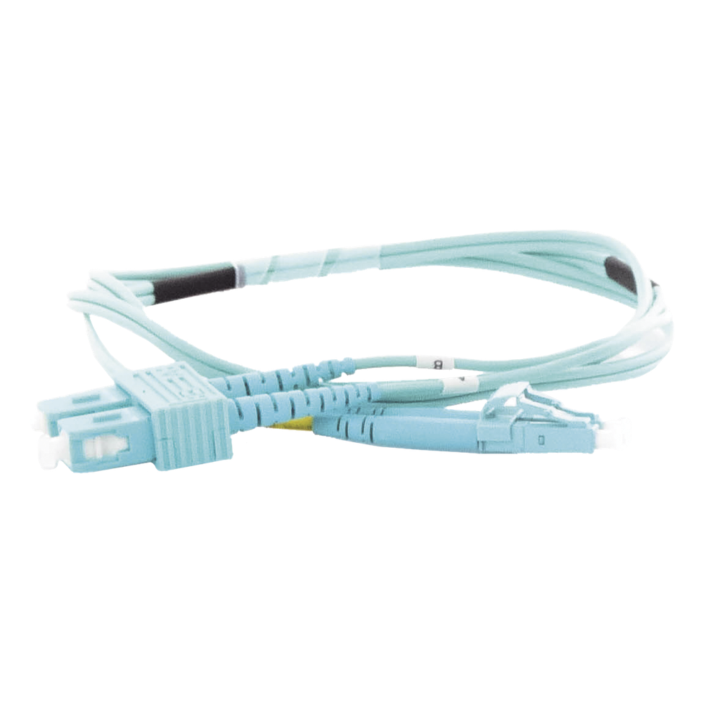 Jumper de Fibra Óptica Multimodo OM3 50/125 LC-SC OFNR (Riser), 2.0 mm, Dúplex, Aqua, 1 metro (3.28 pies)