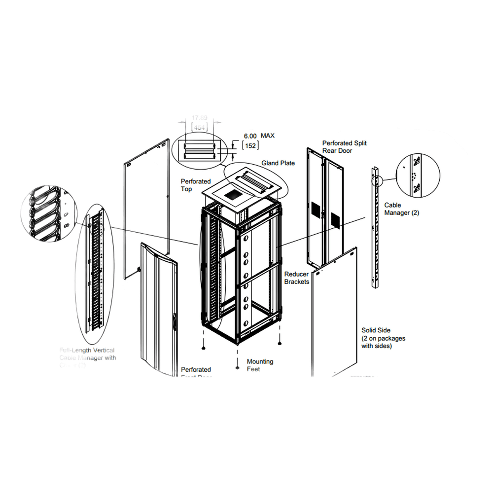 Gabinete Rack ProLine ConnecTek 42 UR 2000 x 800 x 1200 mm con Capacidad 1134 kg Acero, Color Negro Con Organizadores Laterales Frontal y Traseros