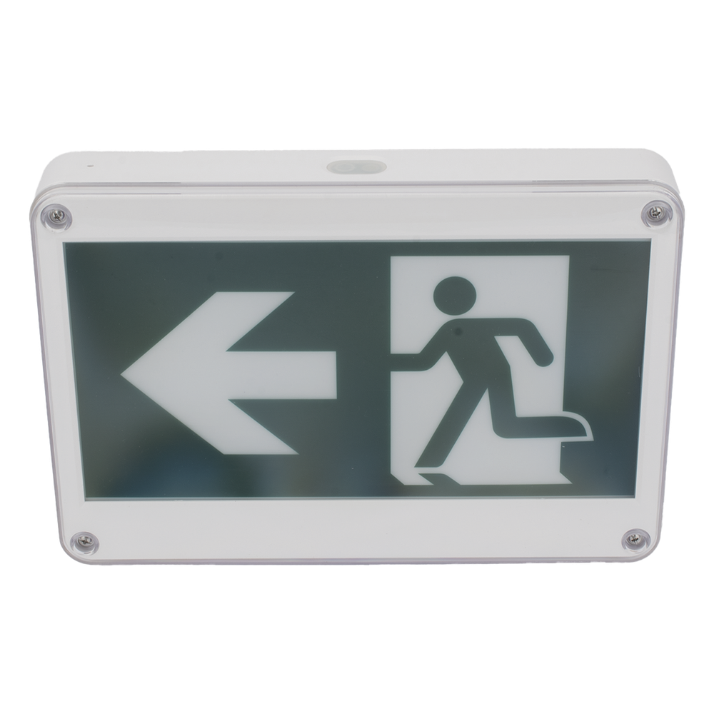 Letrero EXTERIOR de Señalización salida "Hombre Corriendo"/ Alto brillo / Uso en pared, lateral o techo / Batería de Respaldo Incluida con hasta 120
