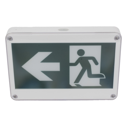 Letrero EXTERIOR de Señalización salida "Hombre Corriendo"/ Alto brillo / Uso en pared, lateral o techo / Batería de Respaldo Incluida con hasta 120