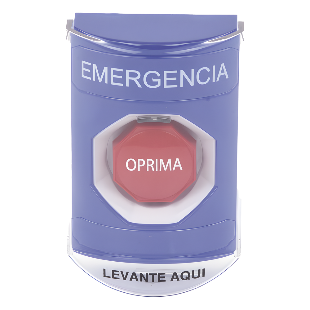​Botón Multipropósito, Color Azul, De Superficie, Con Tapa De Policarbonato, Con Bocina Pre Alarma, Solo Interior, Llave Para Restablecer, Texto De