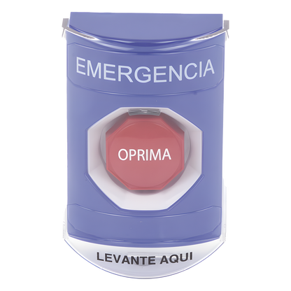 ​Botón Multipropósito, Color Azul, De Superficie, Con Tapa De Policarbonato, Con Bocina Pre Alarma, Solo Interior, Llave Para Restablecer, Texto De