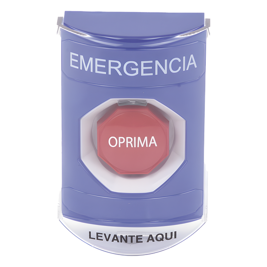 ​Botón Multipropósito, Color Azul, De Superficie, Con Tapa De Policarbonato, Con Bocina Pre Alarma, Solo Interior, Llave Para Restablecer, Texto De