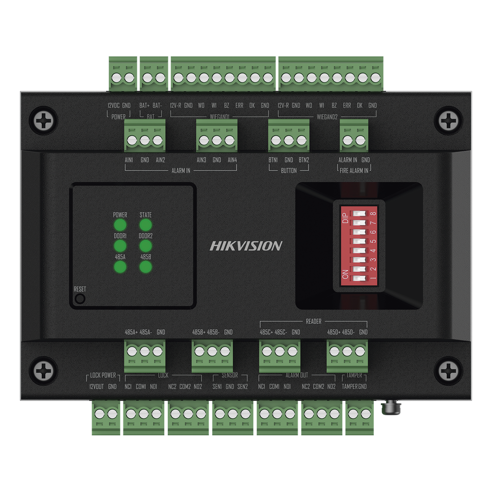 Expansor de 2 Puertas para Paneles de Control de Acceso DS-K27 Series / Comunicación RS-485 / 4 Entradas y 2 Salidas Auxiliares