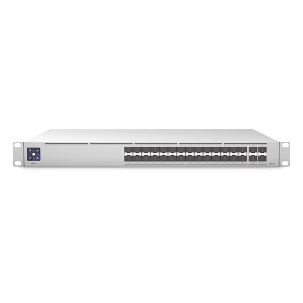 UniFi Switch USW-Pro-Aggregation, Capa 3 con 28 puertos SFP+ 10G y 4 SFP28 25G, 760 Gbps y pantalla táctil LCM 1.3''