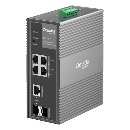 Switch Industrial Easy Managed / 6 Puertos Gigabit (4 PoE) / 120W PoE Budget / IP40 / -40°C a 75°C / 6kV Protección Rayos / Cloud Management Omada