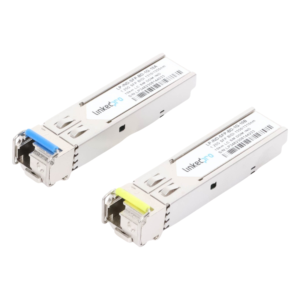 Transceptores Ópticos Industriales Bidireccionales SFP (Mini-Gbic) / Monomodo 1310 & 1550 nm / 1.25 Gbps / 1000BASE-BX / Conector LC/UPC Simplex