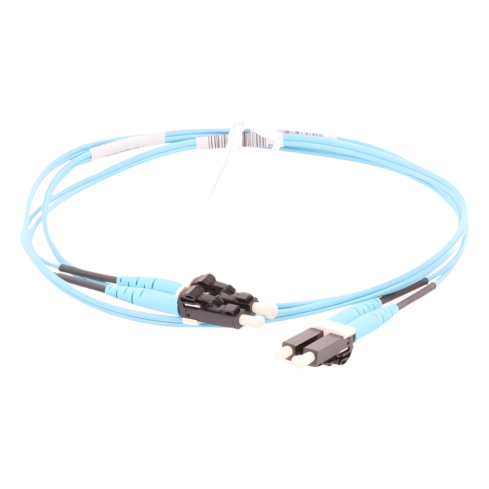 Jumper de Fibra Optica Multimodo 50/125 OM3, LC-LC Duplex, OFNR (Riser), Color Aqua, 2 Metros (6.56 Pies)