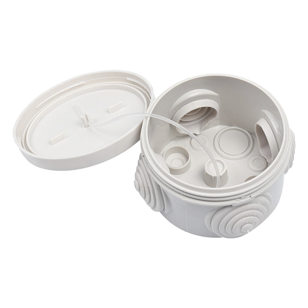 Caja Derivación-Conexión de Plástico Circular con 4 Glándulas de Goma (70 diámetro X 48 alto mm). Para Instalaciones Comerciales, Residenciales e