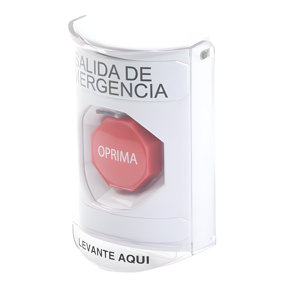 Botón de Emergencia, Texto en Español, Tapa Protectora de Policarbonato Súper Resistente, Restablecimiento con Llave