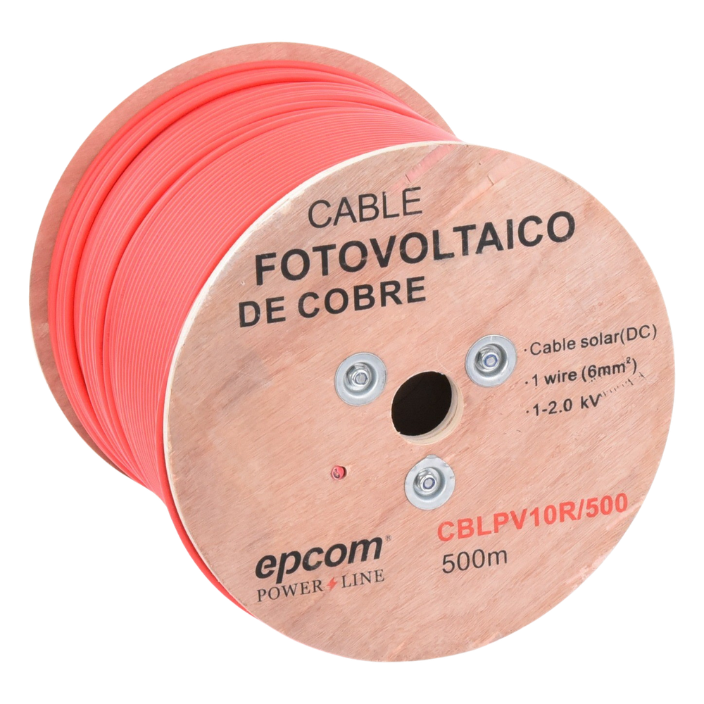 Carrete de 500 Metros / Cable Fotovoltaico Rojo / Material COBRE / 6mm² (10AWG) / 2000 Vcc