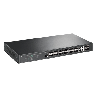 Switch de Fibra Óptica L2+ Omada / 24 puertos SFP 1GE / 4 Puertos Combinados SFP+/RJ45 Gigabit / 2 Puertos Consola RJ45|micro-SUB / Administración