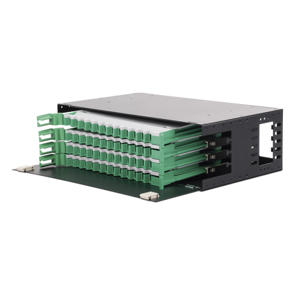 Distribuidor de Fibra Óptica con Bandejas Deslizables, Vacío, 19 Pulgadas (48.26 cm), Acepta 48 Adaptadores LC Duplex o LC Simplex o 48 SC Simplex, 3U