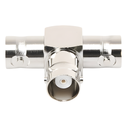 Adaptador Triple en T para 50 Ohm de BNC Hembra a Doble BNC Hembras, Níquel/ Plata/ Teflón