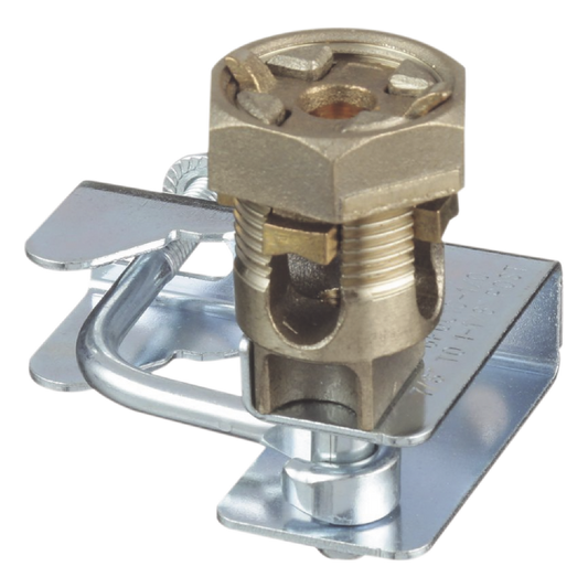 Abrazadera para Tierra Física en Base de Piso Falso, para Cables de 6 a 1/0 AWG. Para Pedestales Cuadrados de 7/8" y Circulares de 1" a 1 1/8"