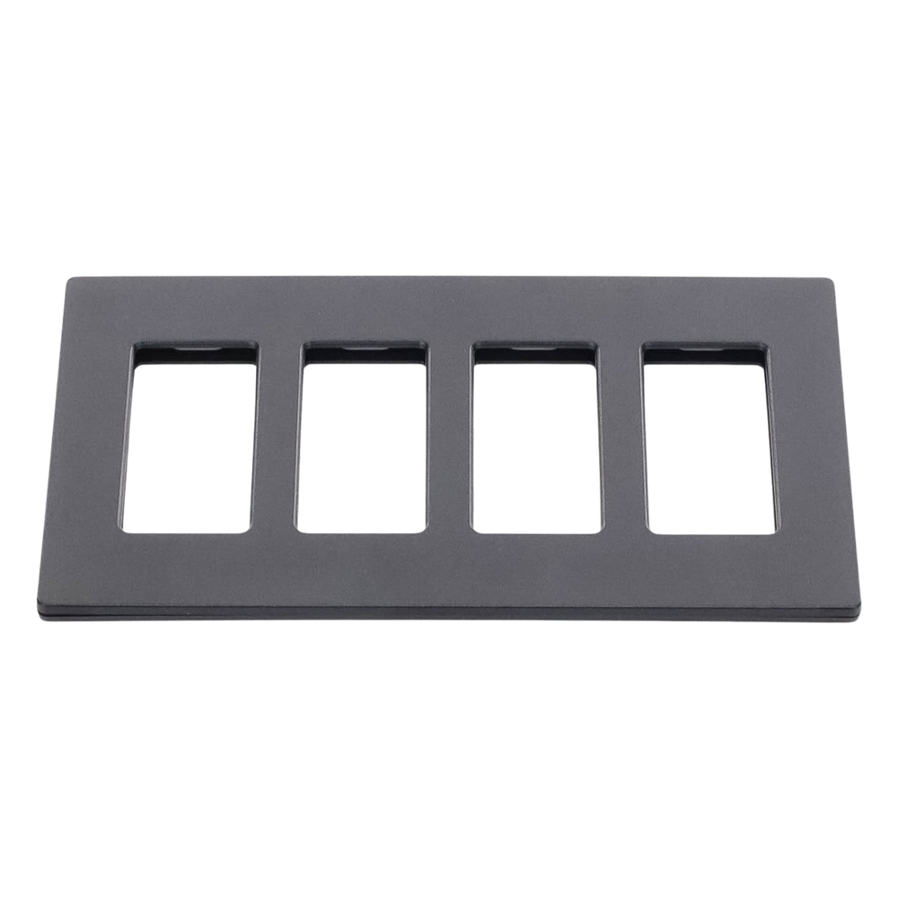Placa de pared de 4 espacios sin tornillos visibles, acabado satinado color Midnight (gris oscuro), para atenuadores y controles Lutron con apertura
