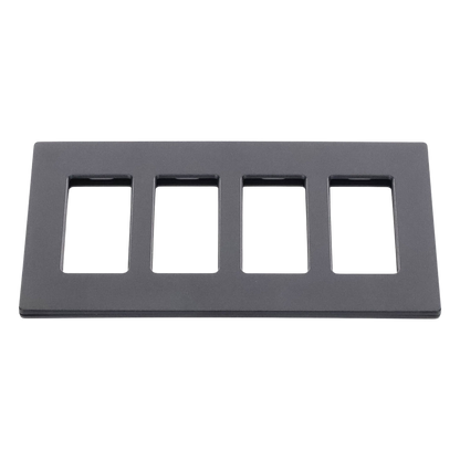 Placa de pared de 4 espacios sin tornillos visibles, acabado satinado color Midnight (gris oscuro), para atenuadores y controles Lutron con apertura