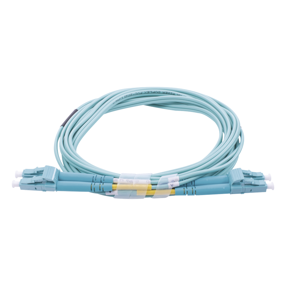 Jumper de Fibra Óptica Multimodo OM4 50/125 LC-LC OFNR (Riser), 2.0 mm, Dúplex, Aqua, 3 Metros (9.84 Pies)