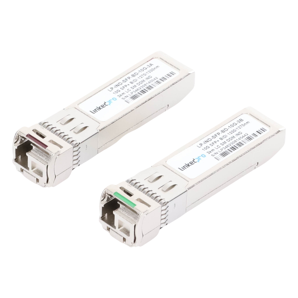 Transceptores Ópticos Industriales Bidireccionales SFP+ (Mini-Gbic) / Monomodo 1270 & 1330 nm / 10 Gbps / 10GBASE / Conector LC/UPC Simplex / DDM
