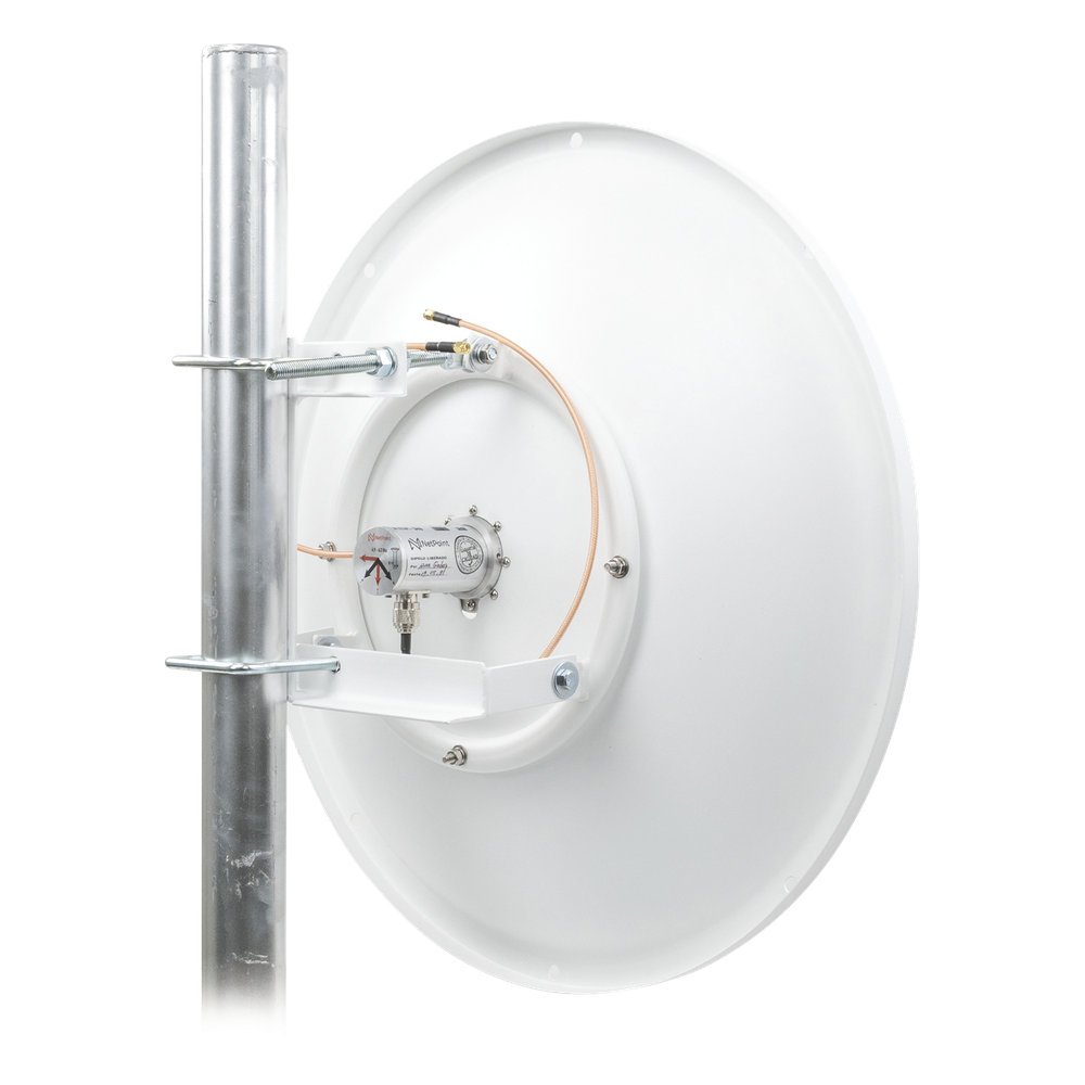 Antena Direccional de alto rendimiento / diámetro de 60 cm / 4.9-6.4 GHz / Ganancia 30 dBi / SLANT de 45 ° y 90 ° / Ideal para 30 km / Conector