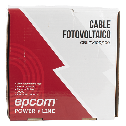 Kit de 2 rollos de 100 metros de cable fotovoltaico de cobre, rojo y negro, calibre 10 AWG (6mm²), Tipo PV, 1000/2000 V y 120°C.