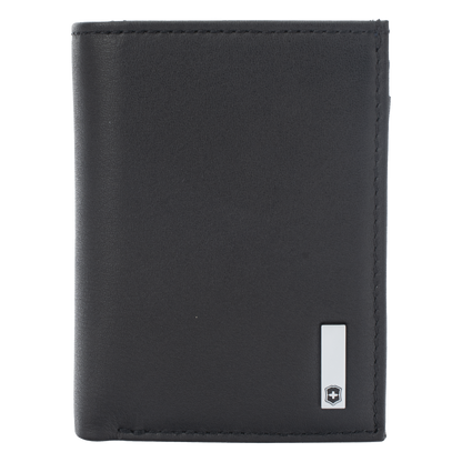 Cartera Athens Negra de Piel con Compartimento de Micromalla para ID. Doblable en 3 Partes con Divisor de Billetes. Pocket Wallet