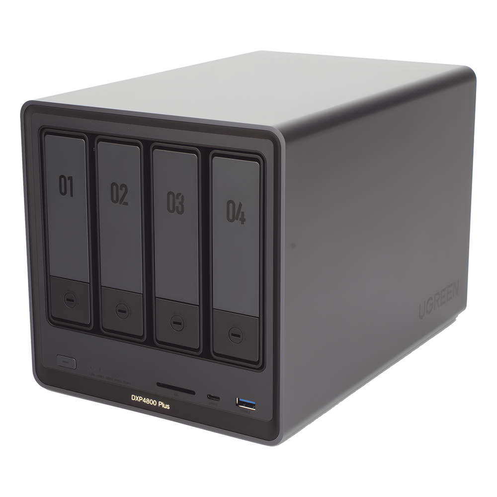 NAS UGREEN NASync DXP4800 Plus / Procesador Intel Pentium Gold 8505 5 Núcleos / 4 Bahías SATA + 2 M.2 NVMe PCIe 4.0 / 8GB DDR5 Expandible a 64GB