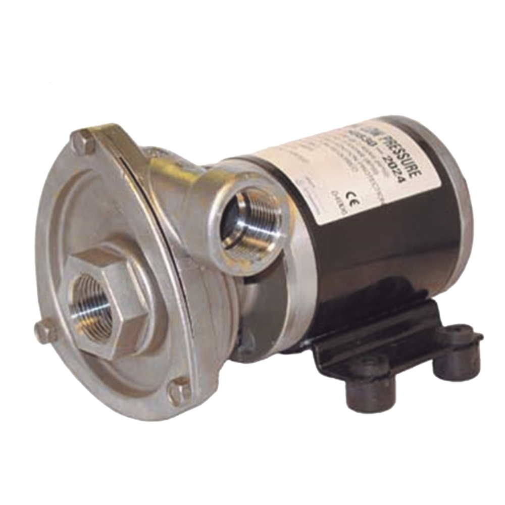 Bomba centrifuga Cyclone de baja presión a 12 Vcd, caudal de hasta 29 GPM, presión máxima de 8.7 psi, en acero inoxidable
