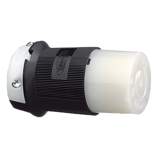 Conector Industrial con Bloqueo de Media Vuelta / 20 A 125 V CA / 2 Polos 3 Hilos / Nema L5-20R / Color Blanco y Negro.