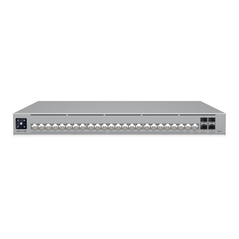 UniFi Switch Pro HD Capa 3, 24 puertos Etherlighting POE++ / (22) puertos 2.5 GbE, (2) puertos 10GbE, todos POE++, (4) puertos 10G SFP+, 600W