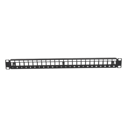 Patch Panel Modular sin Blindaje de 24 Puertos, 1U, con Barra para Organizar Cable