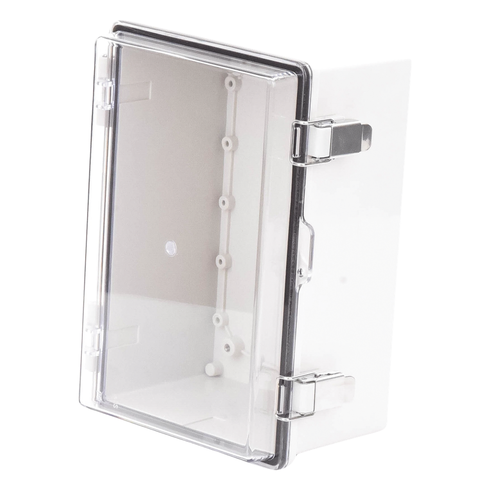 Gabinete Plástico ABS, Puerta Transparente, Uso en Intemperie IP66 (190 x 290 x 140 mm) cierre por Broche Inoxidable y Permite Cerrado con Candado y