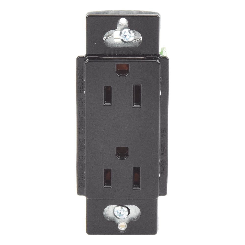 Tomacorriente dúplex de 15 A y 125 V, color negro brillante, familia Claro, apertura estilo Designer para placas de pared Lutron sin tornillos (placa