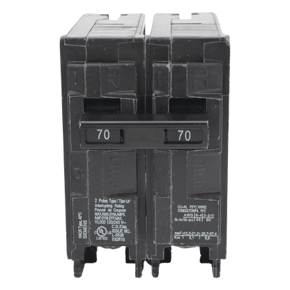 Interruptor automático enchufable tipo QP 2 polos, 70 amp