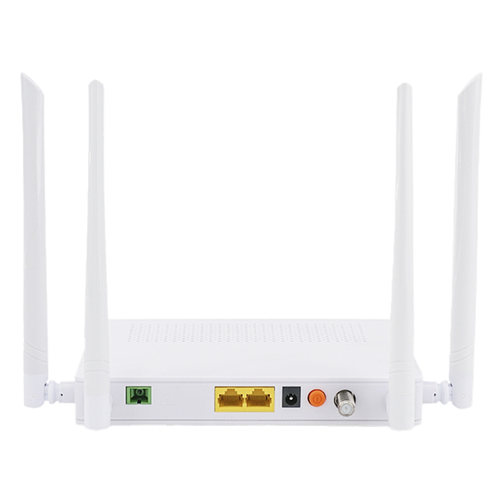ONU Dual GPON/EPON / Wi-Fi Doble Banda 2.4 y 5 GHz / Soporta MESH / 2 Puertos Gigabit / 1 Puerto PON SC/APC / 1 puerto CATV / Hasta 1200 Mbps vía