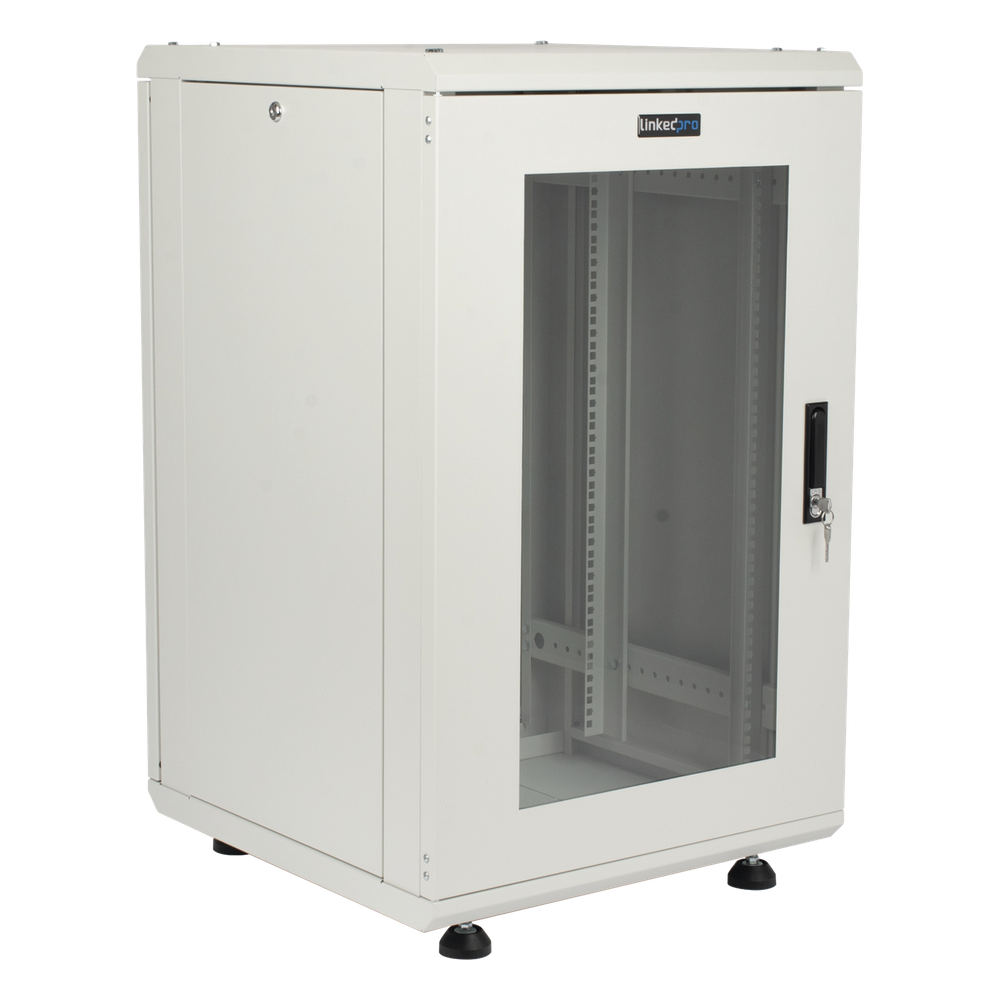 Gabinete Rackeable / 18 Unidades / 19 Pulgadas / Puerta de Cristal / Capacidad de Carga 750 Kg / Dimensiones 600x605x930 mm (23.6x23.8x36.6 in)