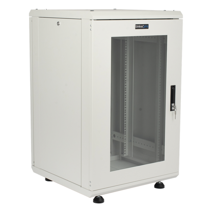 Gabinete Rackeable / 18 Unidades / 19 Pulgadas / Puerta de Cristal / Capacidad de Carga 750 Kg / Dimensiones 600x605x930 mm (23.6x23.8x36.6 in)