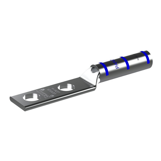 Zapata de compresión LCCX6-14A-L, para cal. 6 Awg, Doble Barreno para tornillo prisionero de 3/8, Espaciado de orificio 16mm, 50 Pz