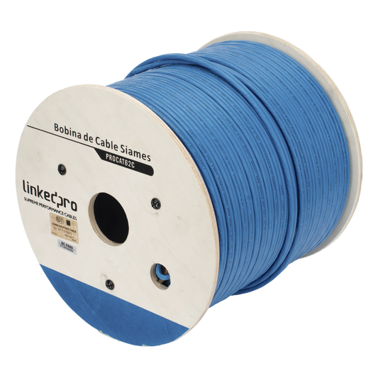 Bobina de Cable Siamés Cat6 UTP 100% Cobre + 2 Cables Gruesos (18 AWG) para Alimentar Cámaras Más Lejos / 152 Metros (500 Pies) / Instalación en