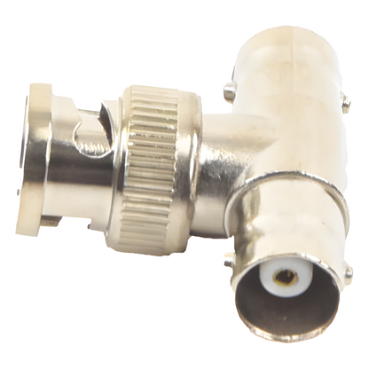Adaptador en T para 75 Ohm de Conector BNC Macho a Doble BNC Hembra, Níquel/ Oro/ Teflón.