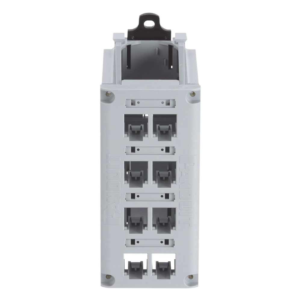 Panel de Parcheo Modular para Cobre, Blindado, de Instalación en Riel DIN Estándar de 35 mm (1.38 pulgadas), 8 Puertos Mini-Com, Color Gris