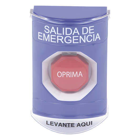 Botón de Salida de Emergencia, Texto en Español, Tapa Protectora de Policarbonato Súper Resistente, Restablecimiento con Llave
