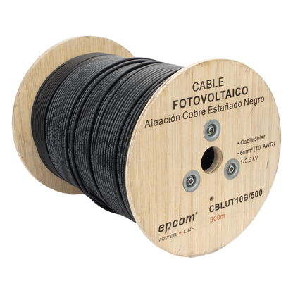 Cable Fotovoltaico Negro / Cobre Estañado / 6 mm² (10 AWG) / 2000V / Rollo de 500 m / / UL 4703 y TUV