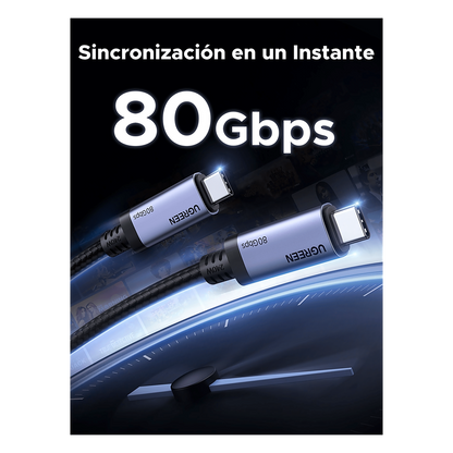 Cable USB-C Thunderbolt 5 / 80 Gbps Bidireccional / 120 Gbps Unidireccional / 1 m (3.28 ft) / 24 Pines / E-Marker IP2133H / 5A Máximo / Aluminio +