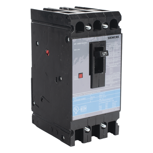 Interruptor Termomagnético ED6 600V 3X125A, Con zapatas principales.
